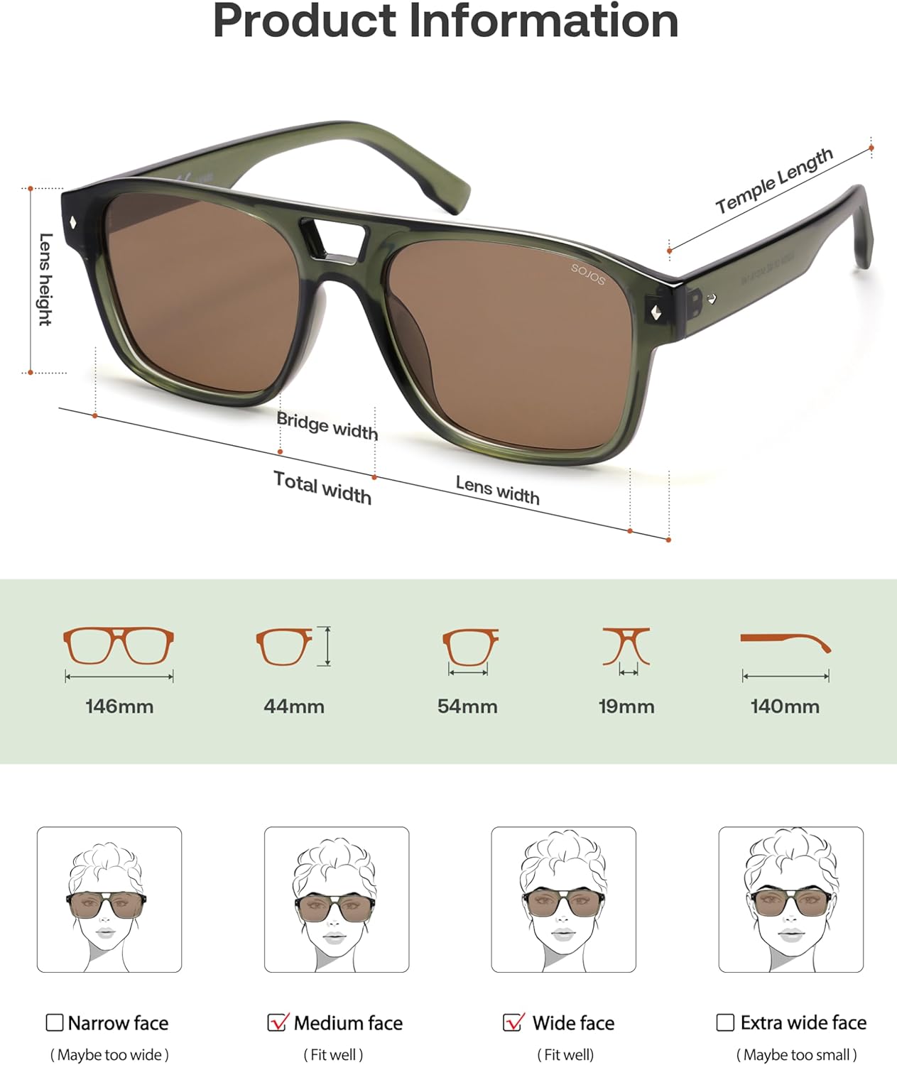 SOJOS Retro Square Polarized Aviator Sunglasses Womens Mens, Trendy Aviators Shades SJ2604 - Image 5