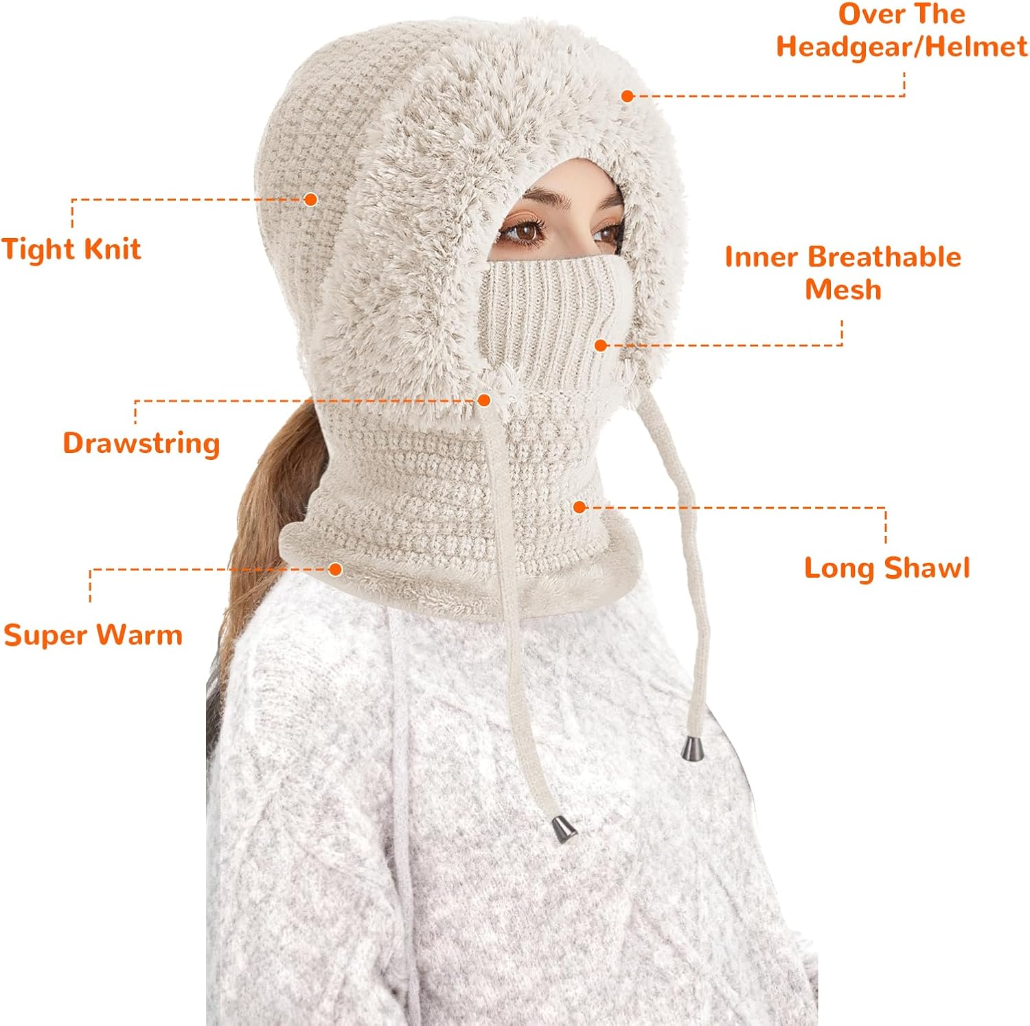 3 in 1 Beanie Hat with Scarf and Mask, Knit Beanie Hat Fleece Lined Winter Scarf Mask Set, Snow Caps Plush Earmuff Skull Hats - Image 5