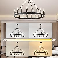 Vista 8 de Candelabro de rueda de vagón negro de 40 pulgadas, candelabros de rueda de vagón de granja de 20 luces, candelabros redondos industriales de techo