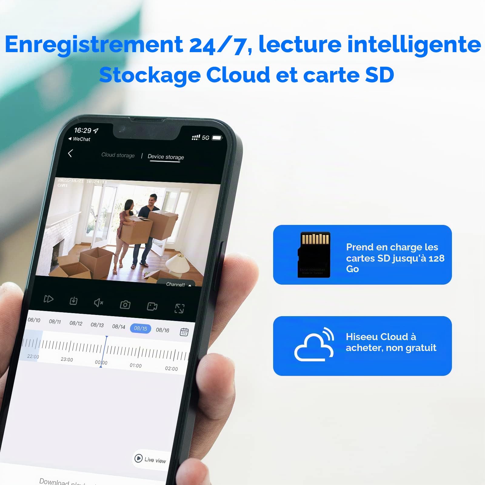Hiseeu 2K PTZ Caméra de Surveillance WiFi, PTZ Caméra IP Vision Nocturne Couleur Détection Humaine Suivi Automatique 355° 90°,Son d'Alarme Audio Bidirectionnel Carte SD, Kit Compatible, IP66