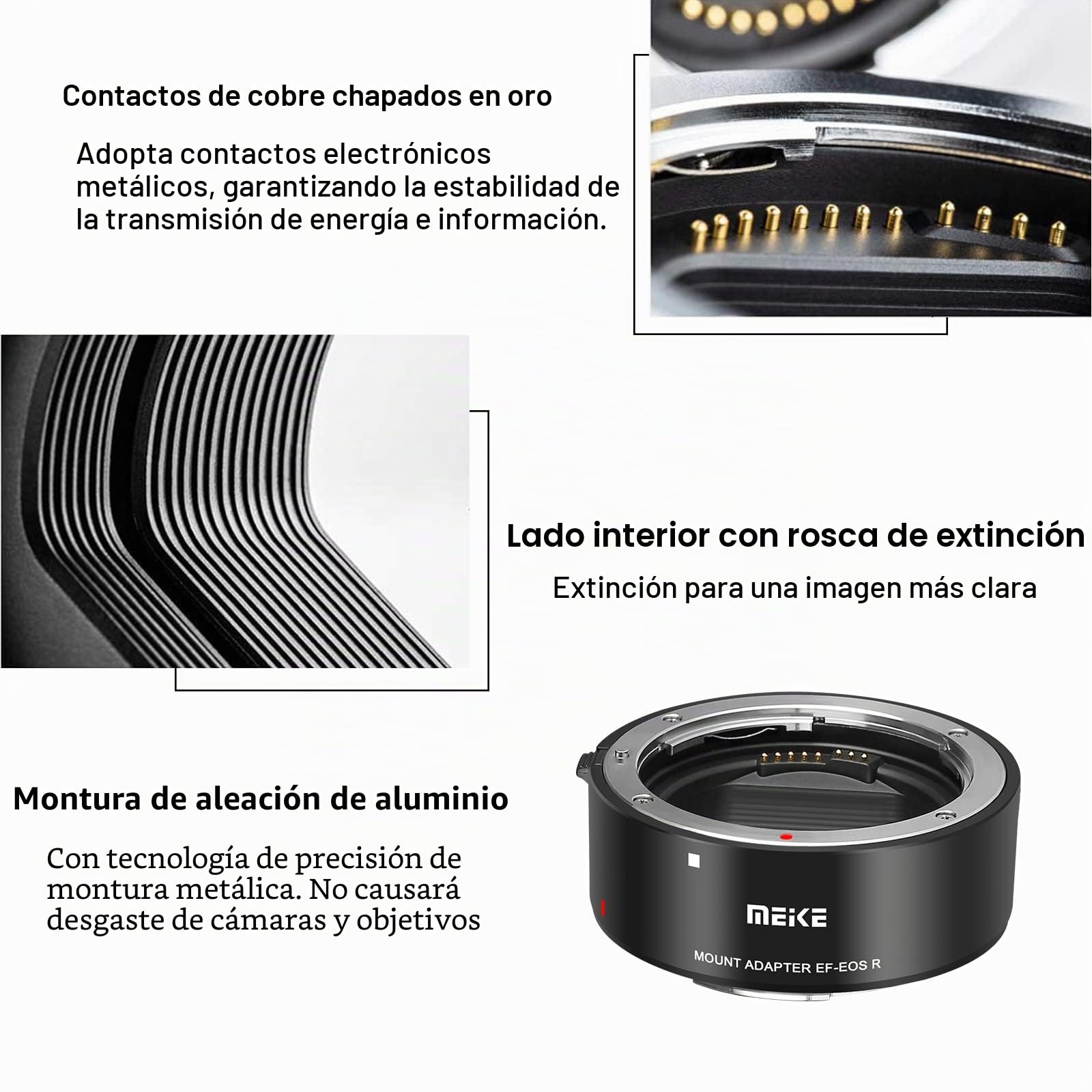 Meike MK-EFTR-A - Adaptador de Lente de Metal para Lentes Canon EF/EF-S a Cámaras EOS-R, EOS-RP, R5, R6, C70 y Komodo