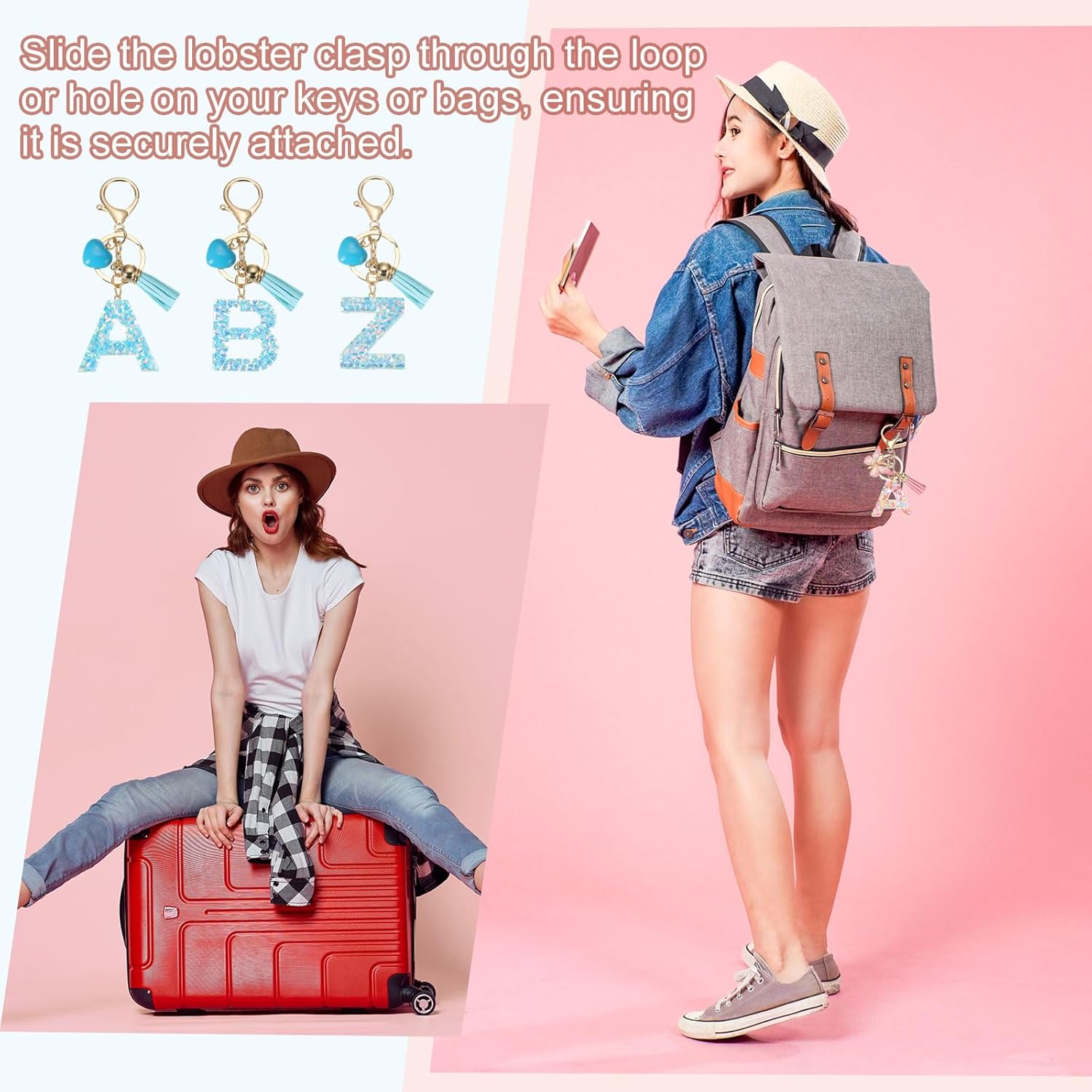 PATIKIL Alphabet Initial Letter Keychain, Resin Cute Keychains with Tassel Heart Letter V Pendant Charm for Women Key Purse Handbag Bag Accessories, Blue - Image 7