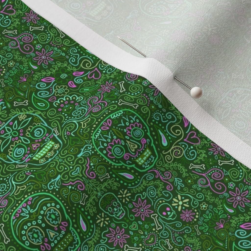 Spoonflower Fabric - Tiny Sugar Skulls Green Pink Calaveras Mexican Halloween Day Dead Printed on Petal Signature Cotton Fabric Fat Quarter - Sewing Quilting Apparel Crafts Decor