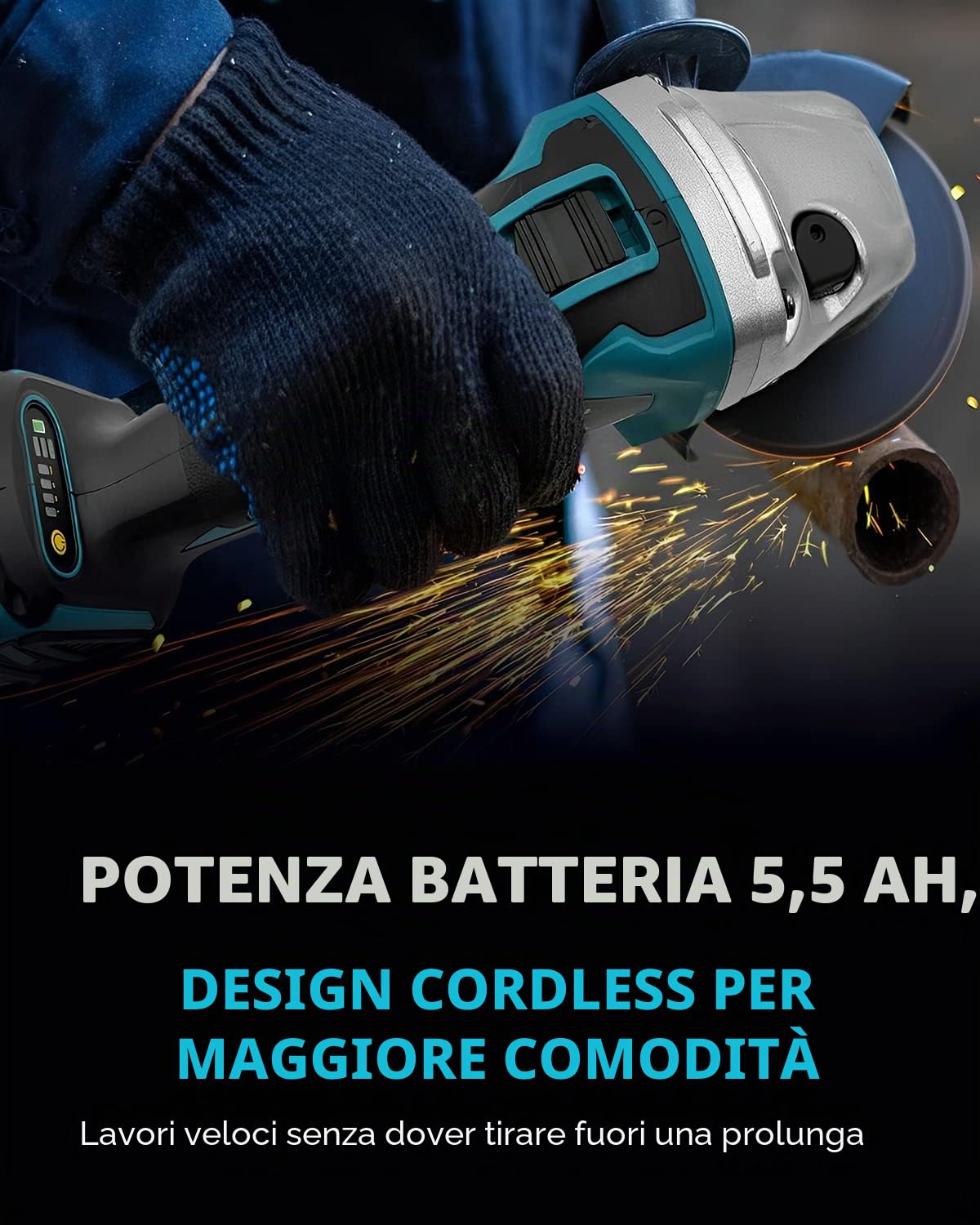 LabTEC Smerigliatrice Angolare 800W, Smerigliatrice Angolare a filo con lame con 2 pacchetti di batterie da 18V 5500mAh e caricabatterie per tagliare, smerigliare, lucidare e affilare