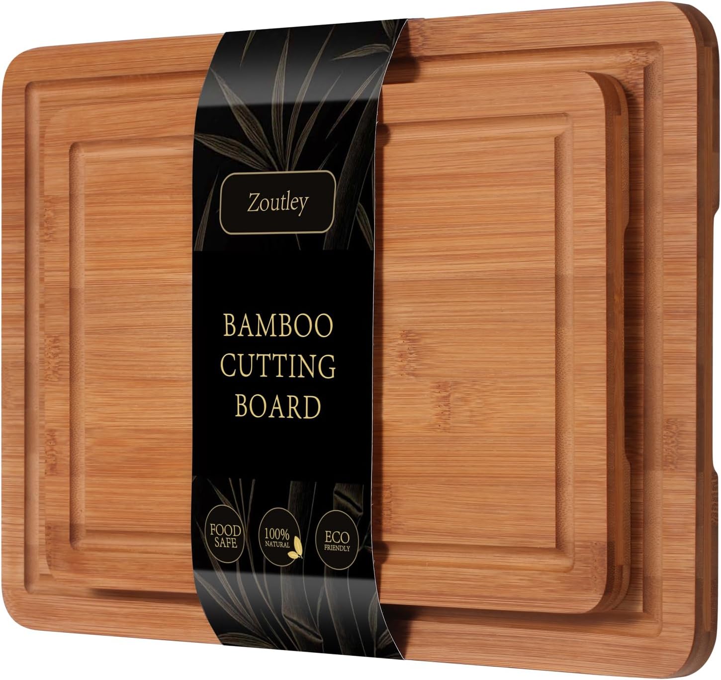 3-Piece Deep Carbonized Bamboo Cutting Board Set with Vertical Drying Stand | Wooden Chopping Boards for Kitchen | Extra Deep Juice Grooves & Easy-Carry Side Handles | Gift-Ready