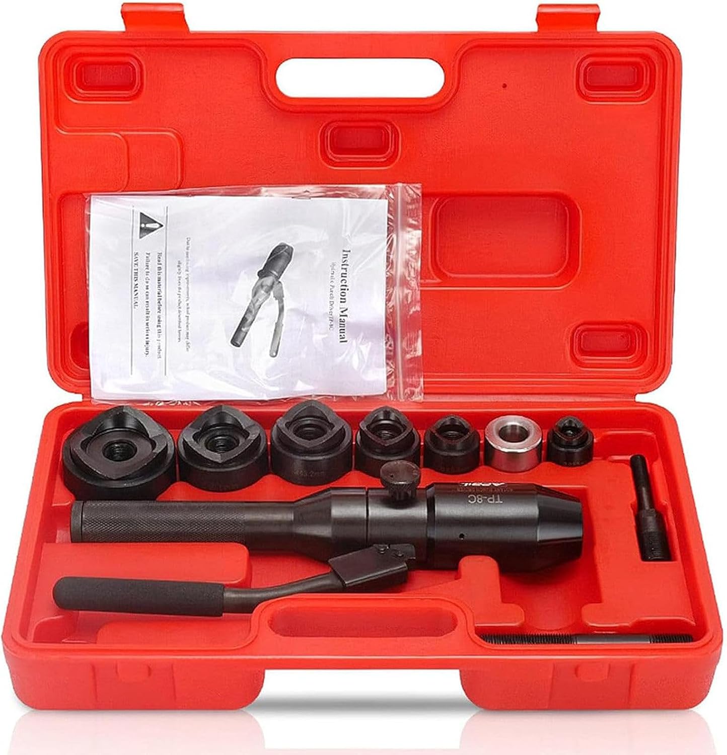 Hydraulic Hole Punch Driver Kit, 22.5~61.5mm Metal Sheet Puncher Hydraulic Hole Digger, Metal Sheet Driver Tools with 6 Dies,for Aluminum, Stainless Steel and Plastic