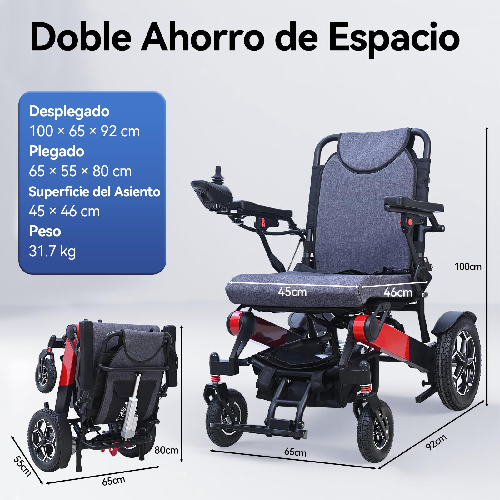 D15 Silla de ruedas eléctrica plegable, con respaldo ajustable 160°, 20km autonomía, 500W potente motor, estructura aleación aluminio reforzada, estable y resistente | Certificación CE | 5años soporte