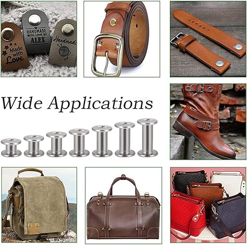 Miniatura 3 de Juego de 90 tornillos de acero inoxidable 304 Chicago de cuero, 7 tamaños de remaches de tornillo de cuero para manualidades, ropa, zapatos