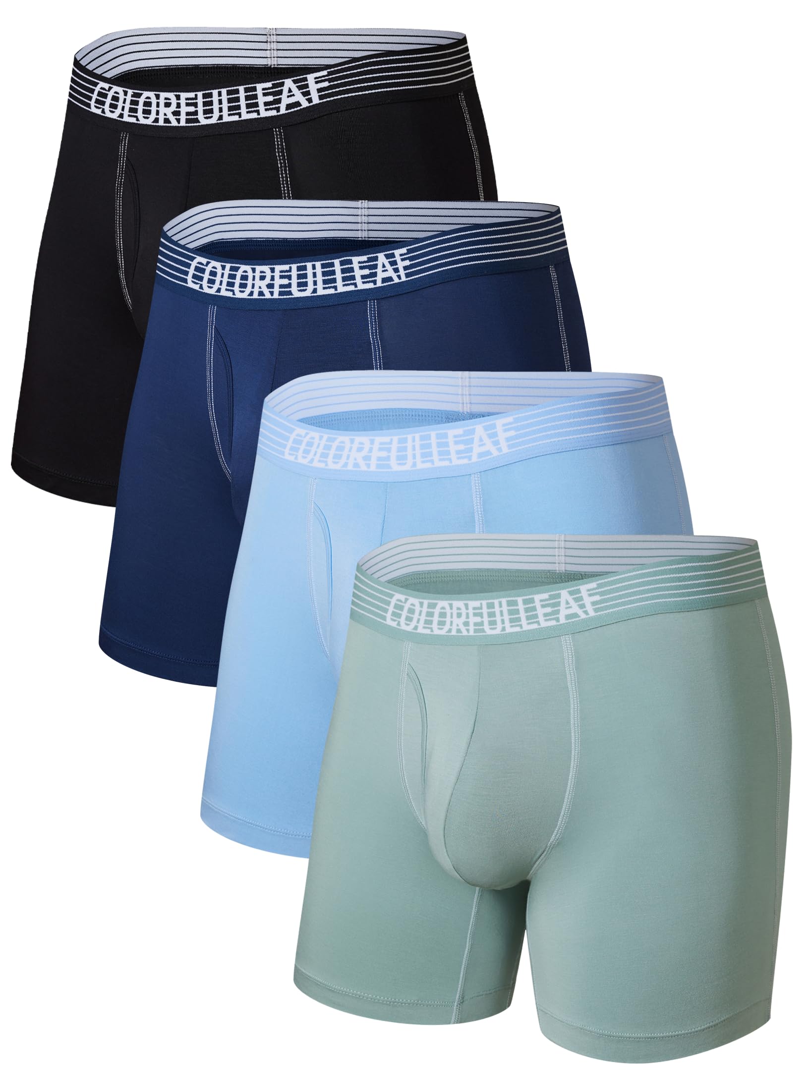COLORFULLEAF Men's Underwear Boxer Briefs Rayon Made From Bamboo Underwear for Men Suport Pouch With Open Fly