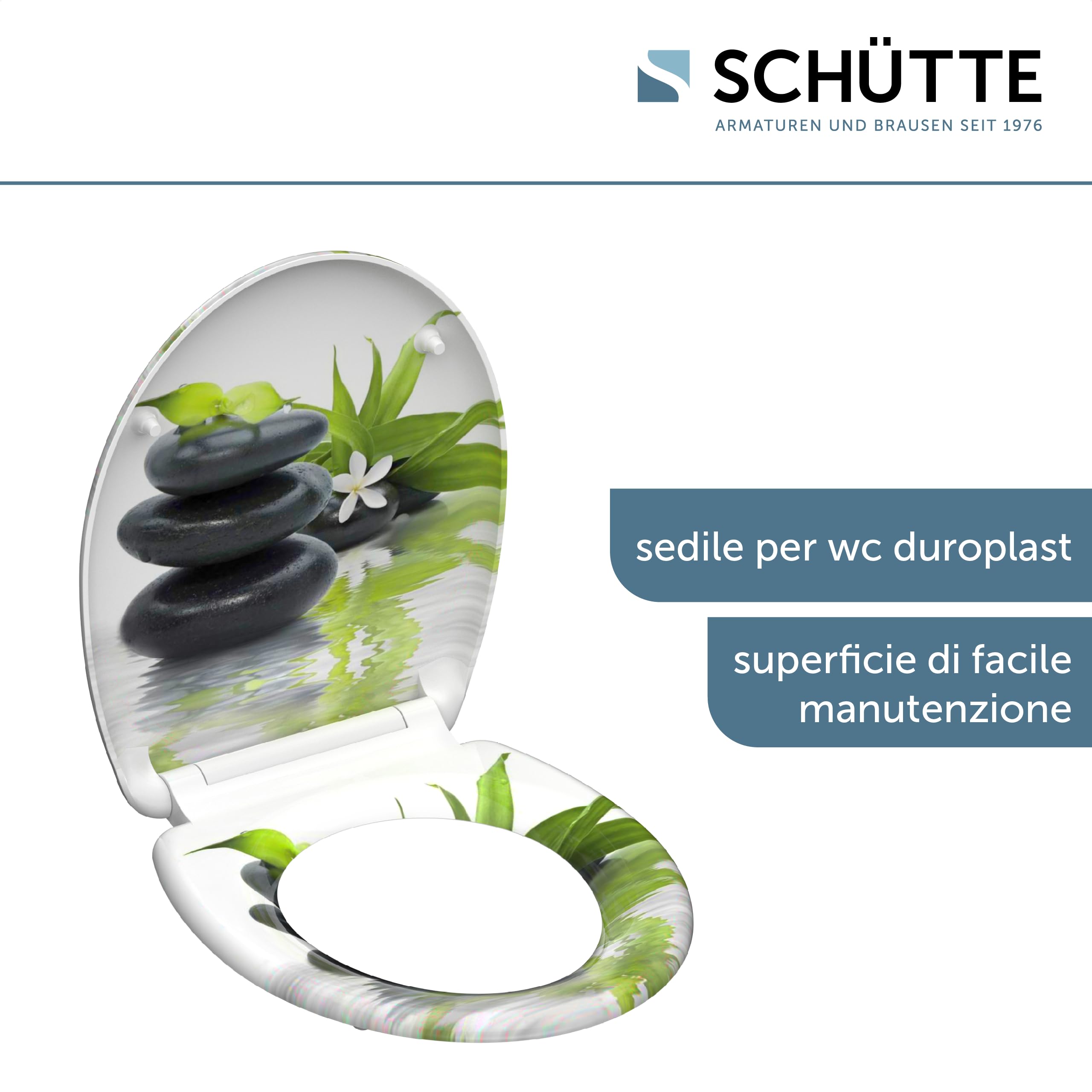 SCHÜTTE Sedile WC Duroplast JASMIN, sedile WC con abbassamento automatico e chiusura rapida per una facile pulizia, carico massimo sugli occhialini 150 kg, motivo pietre 82367