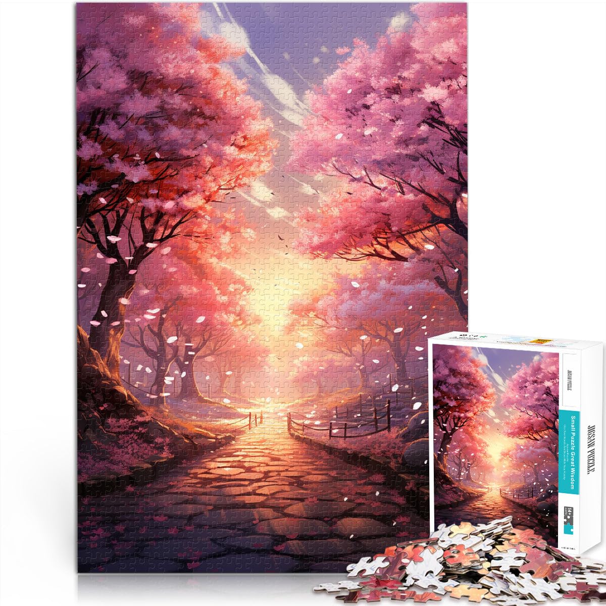 puzzles for adults 1000 pieces Cherry Blossom Road Precision Cut Jigsaw Puzzle Train your brain and hands 14.96 in x 20.47 in for teenager Age 14+ โ image 1