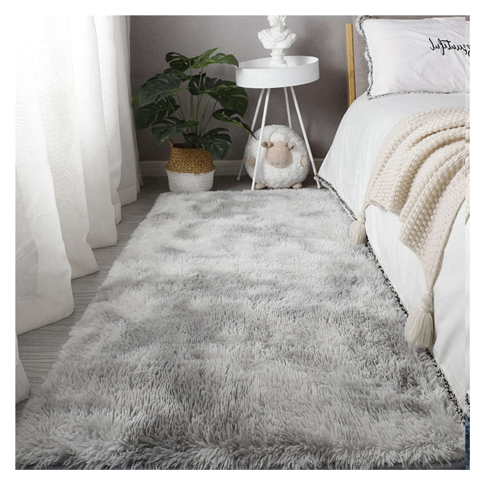 GOUSANG Fluffy Area Rug 90 x 180 cm Elegant Patterned Rug Home Office Decor Ultra Soft Non-Slip for Sofa Home Room Hallway Kitchens, Light Grey