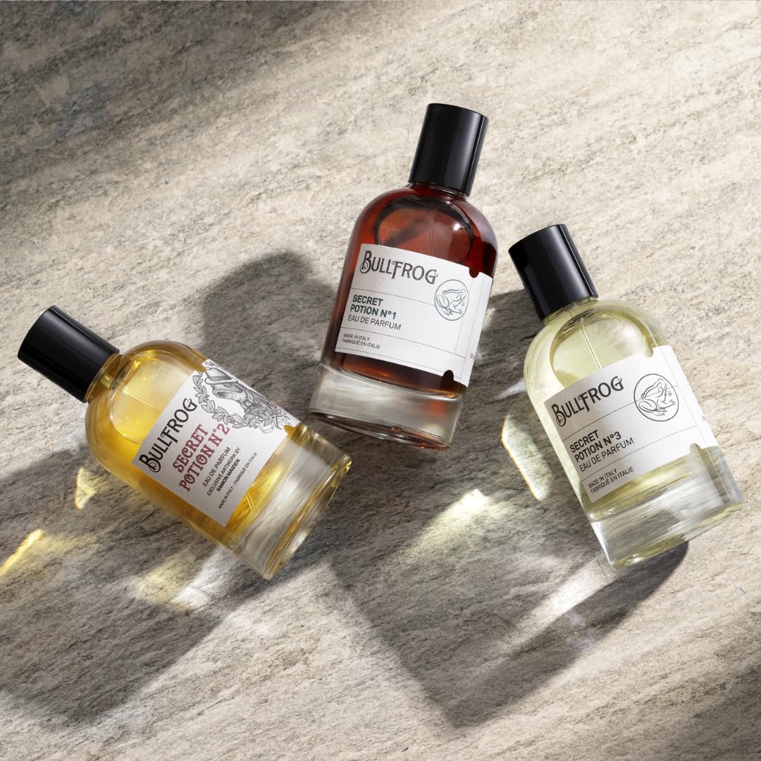 Bullfrog Eau De Parfum Secret Potion N.3 100ml - Profumo da Uomo - Note di Bergamotto, Rosa Damascena, Ambra, Salvia, Chiodi di Garofano e Legni Preziosi - Made in Italy.