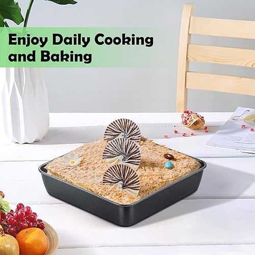 Miniatura 6 de TeamFar Molde cuadrado para tartas, sartén cuadrada antiadherente de 9 pulgadas, con núcleo de acero inoxidable para cocinar pasteles, brownie,