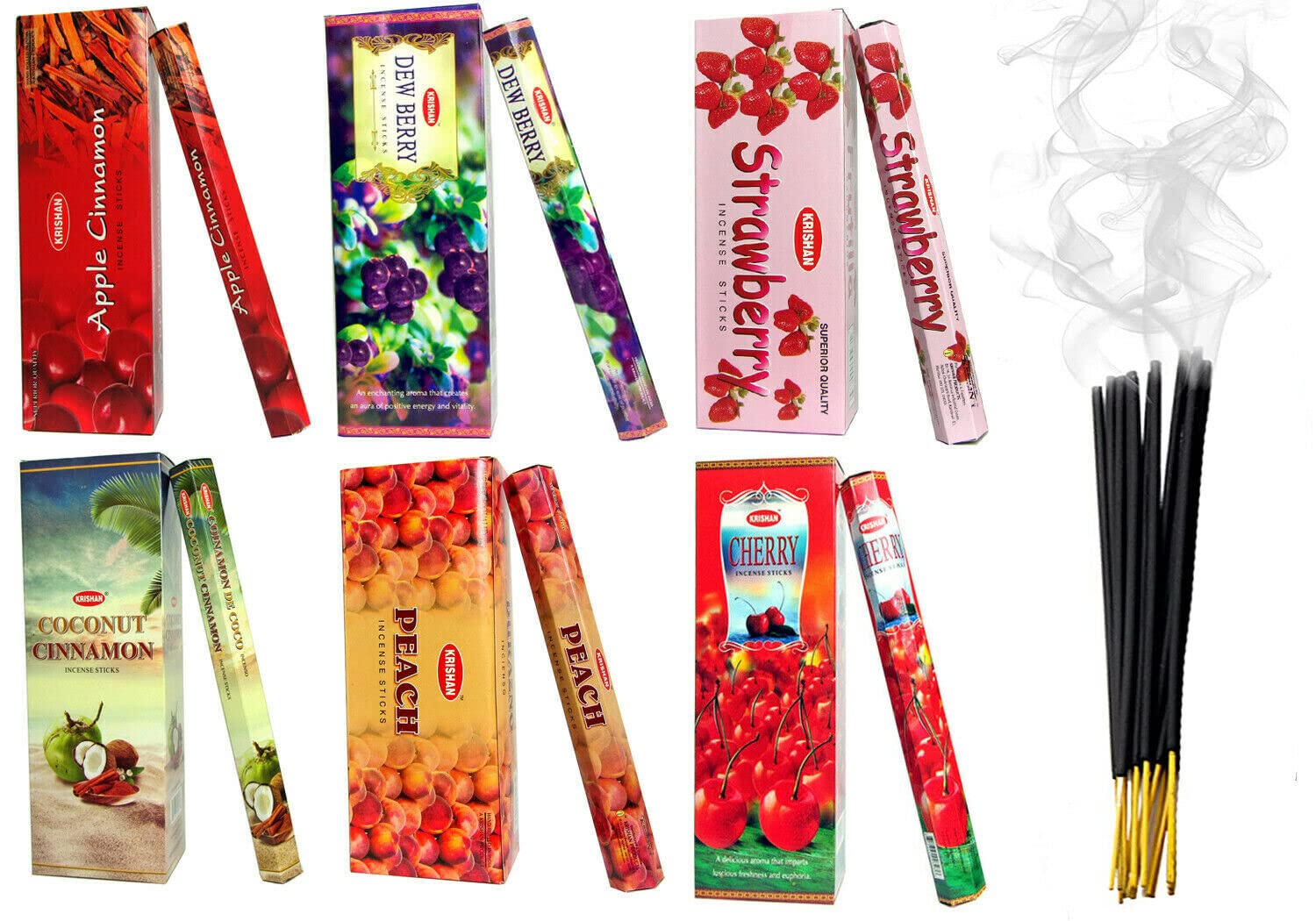 Fenny's Creations Black Krishan Incense Sticks Hand Rolled In India Fruit Favored Mixed Joss Sticks 240Pcs(12 Hexa Packs Of 20 Sticks)