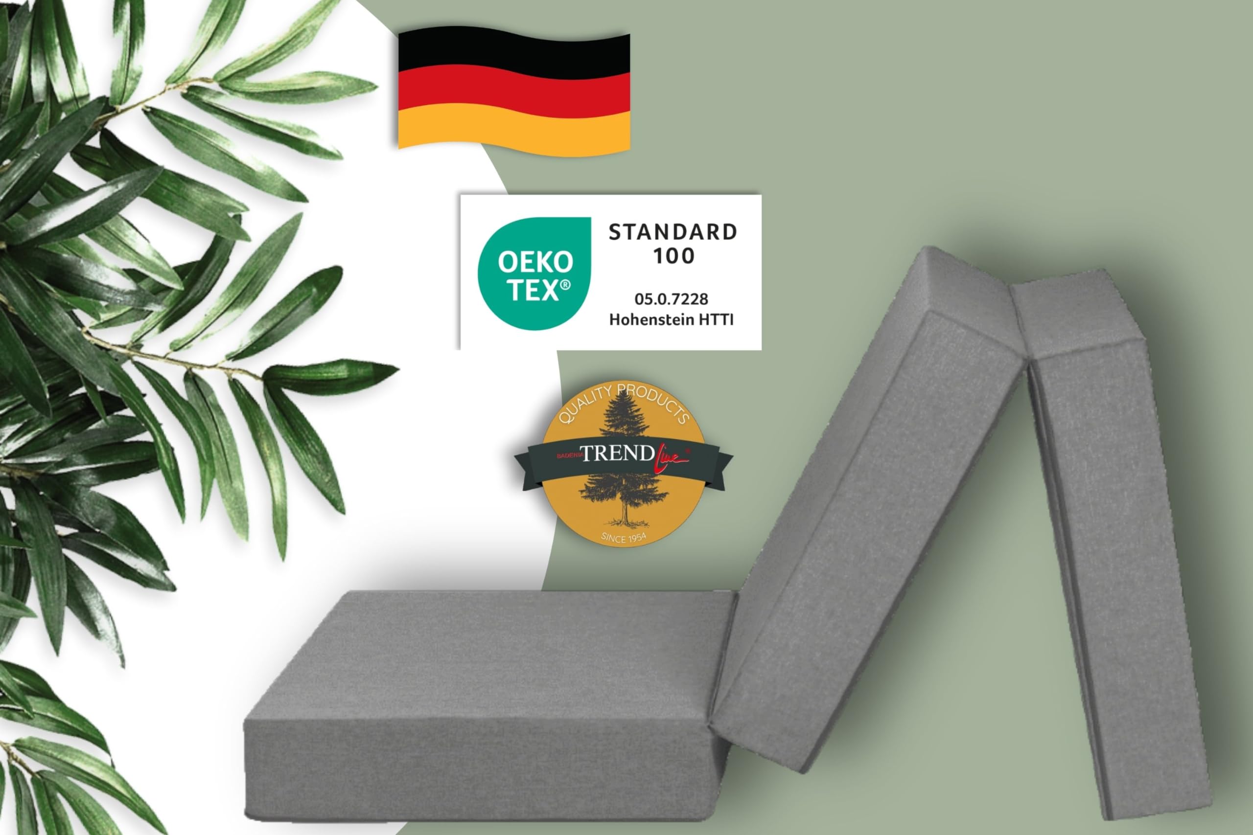 Badenia Trendline Gästematratze XXL 196 x 65 x 15,5 cm – Faltmatratze mit Mikroplüsch-Bezug, 15 cm Komforthöhe, ÖKO-TEX Zertifiziert, Hellgrau
