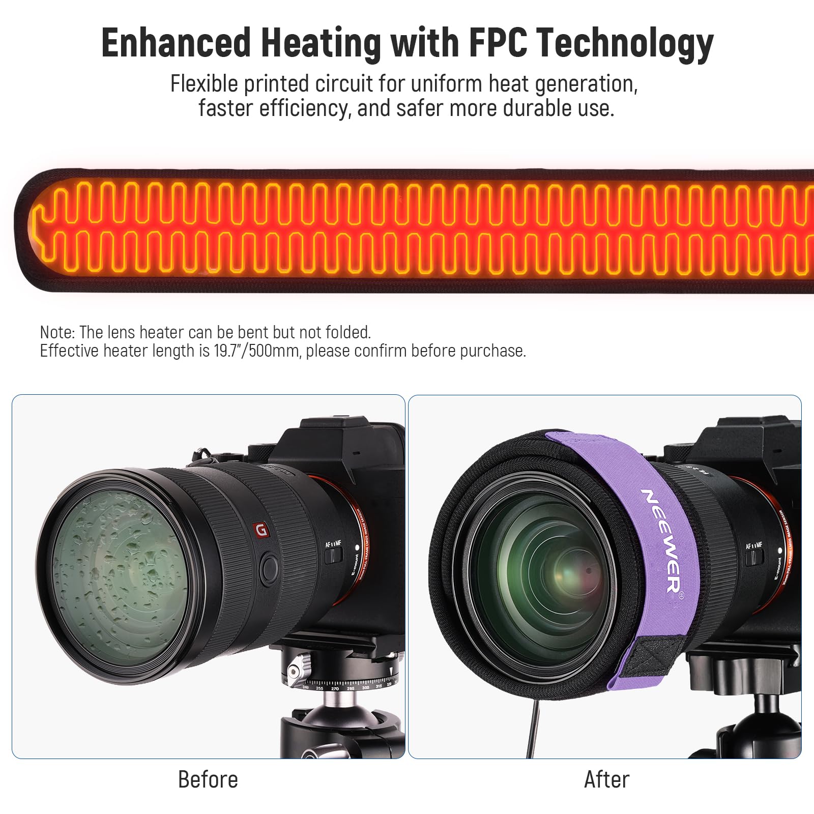 NEEWER Chauffage d'Objectif USB 20" 500mm pour Astrophotographie Télescope DSLR Anti-Buée HW-28
