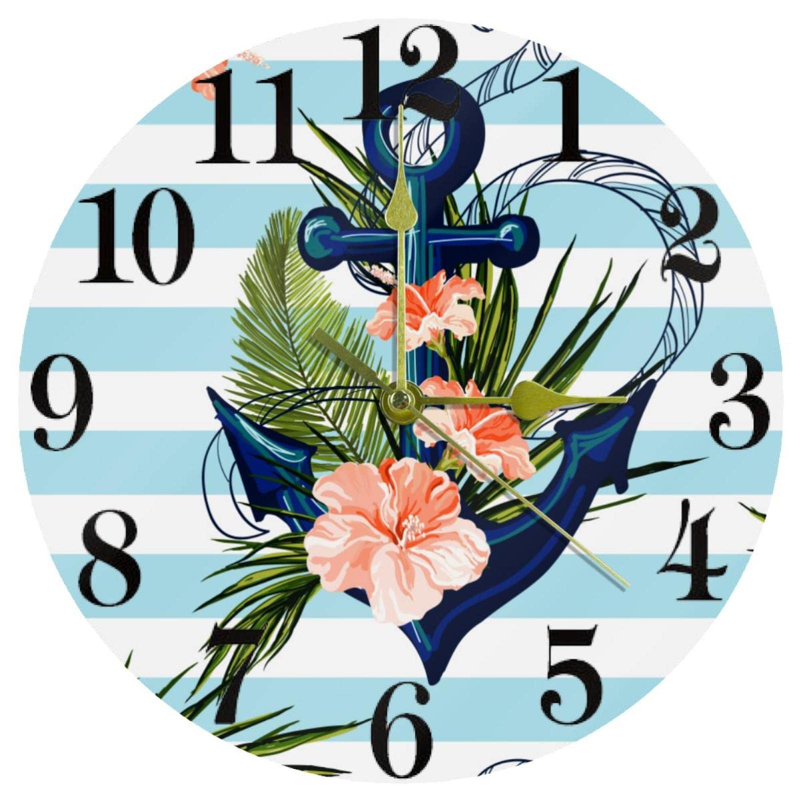 Horloge murale ronde à quartz silencieuse de 25,4 cm motif tropical