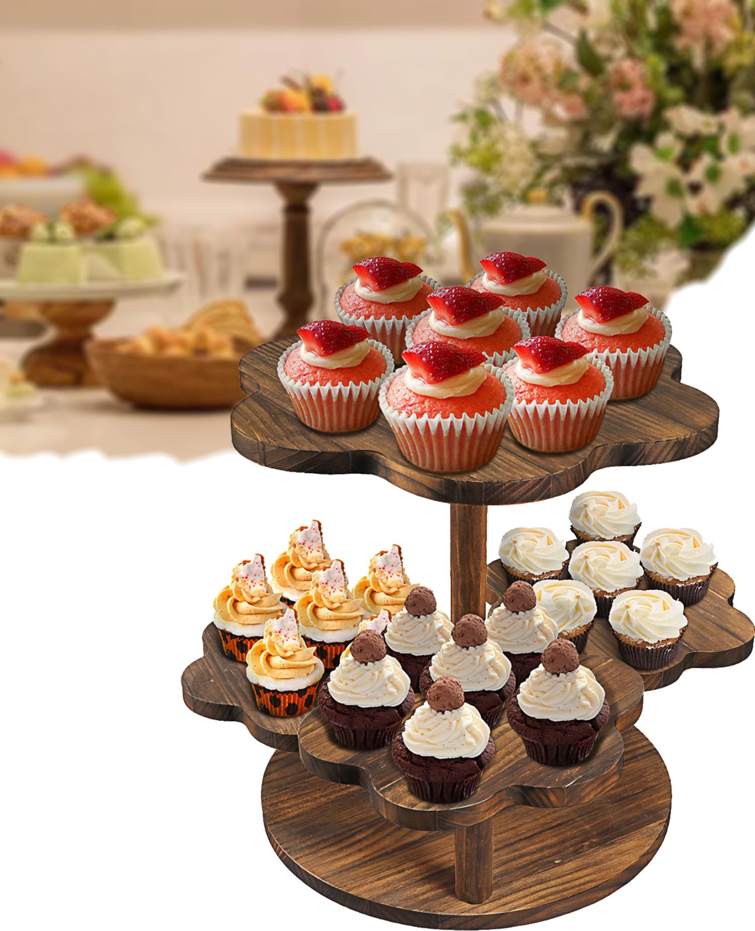 Tefola Soporte Para Tartas de Madera de 5 Niveles, Soporte Para Magdalenas, Soporte Para Exhibición de Postres, Bandeja de Frutas, Adecuado Para Cumpleaños, Bodas, Fiestas, Accesorios de Buffet
