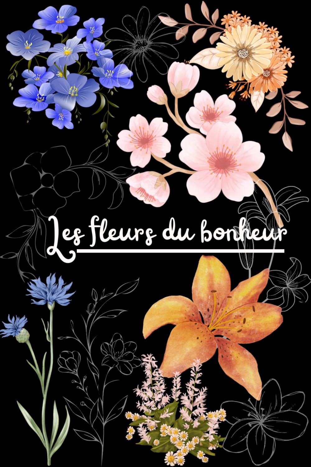 Les fleurs du bonheur: dessin de fleurs accompagné d'un poème