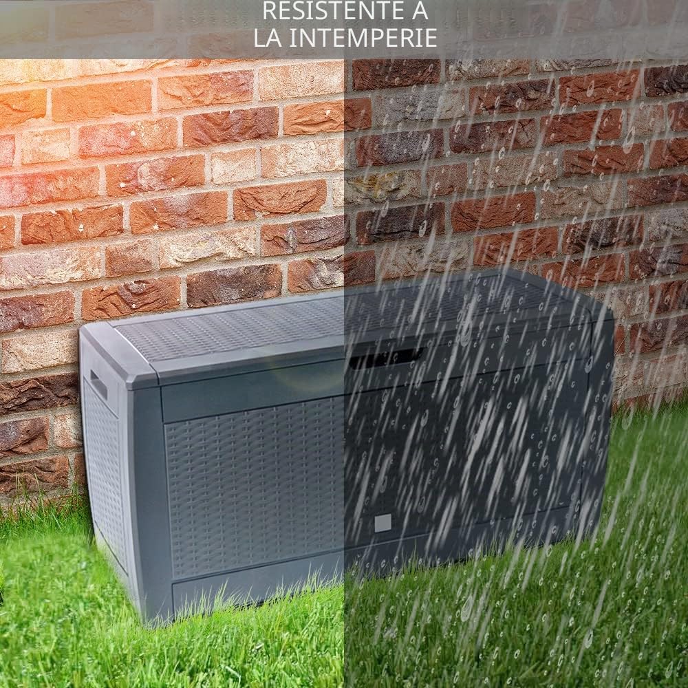VOUNOT® Baúl de Almacenaje de Plástico para Jardín, Arcón Exterior con Tapa abatible, 310 L, Aspecto de Ratán, Antracita