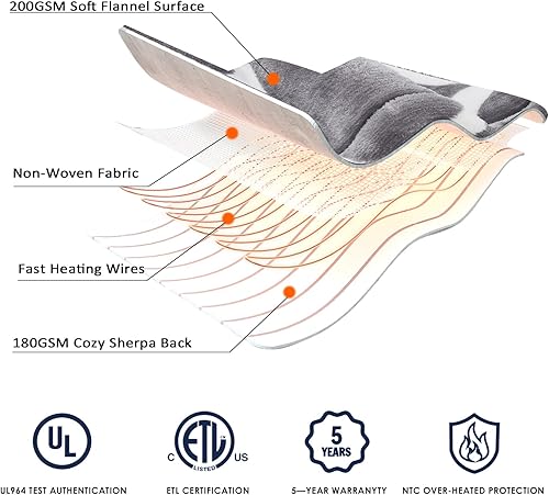 Miniatura 5 de Homemate Manta térmica eléctrica tamaño matrimonial  Manta térmica de 72 x 84 pulgadas con 10 niveles de calor rápidos, 8 horas de apagado