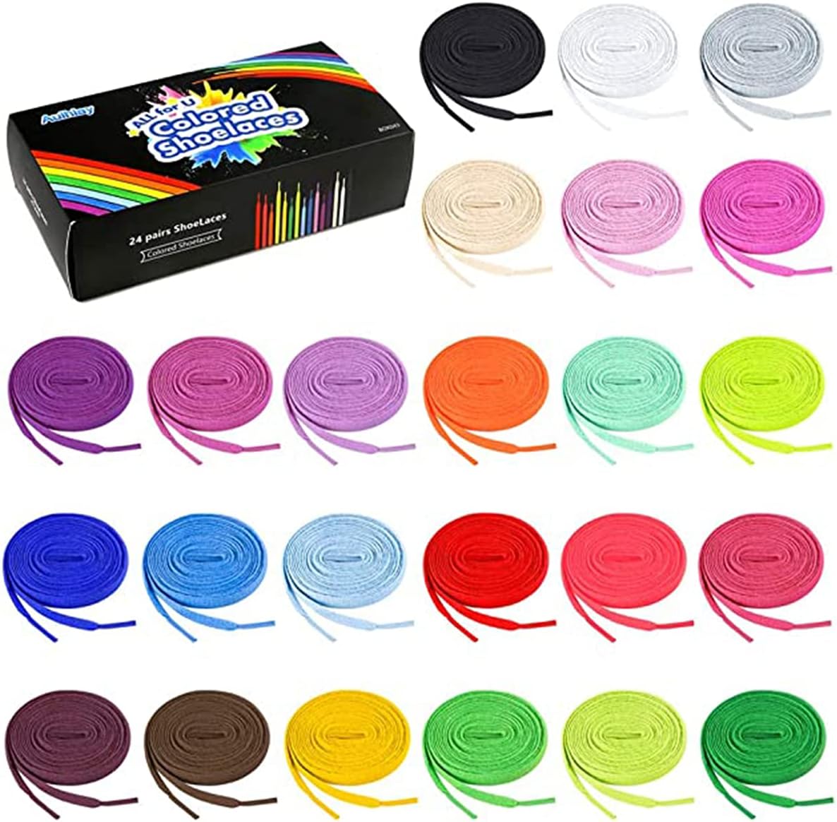 โ Shoes Lace, Flat Colored Shoelaces, Shoestrings for Sneakers Skate Shoes Sport Shoes Boots 24 Pairs