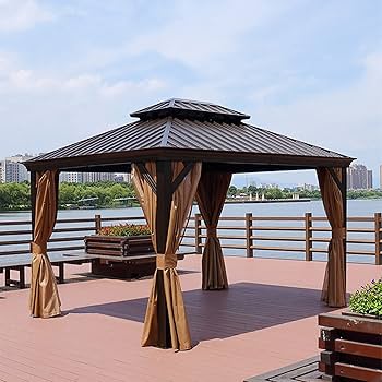 Amazon.co.jp: カーテン付き屋外ハードトップガゼボ、二重防水