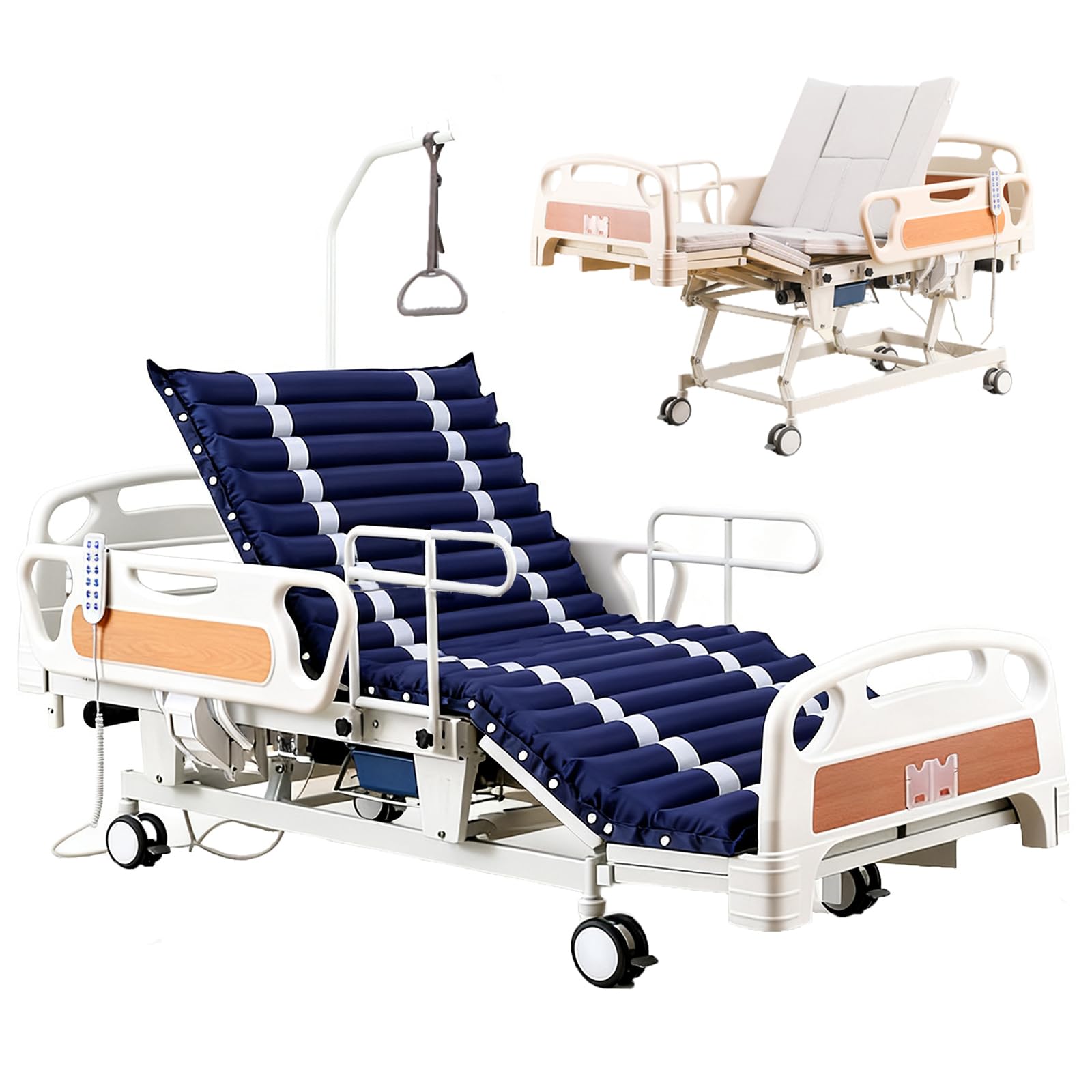 Letto ospedaliero elettrico con materasso ad aria a pressione alternata, letto medico a 5 funzioni, previene le piaghe da decubito per i pazienti,With air mattress 2