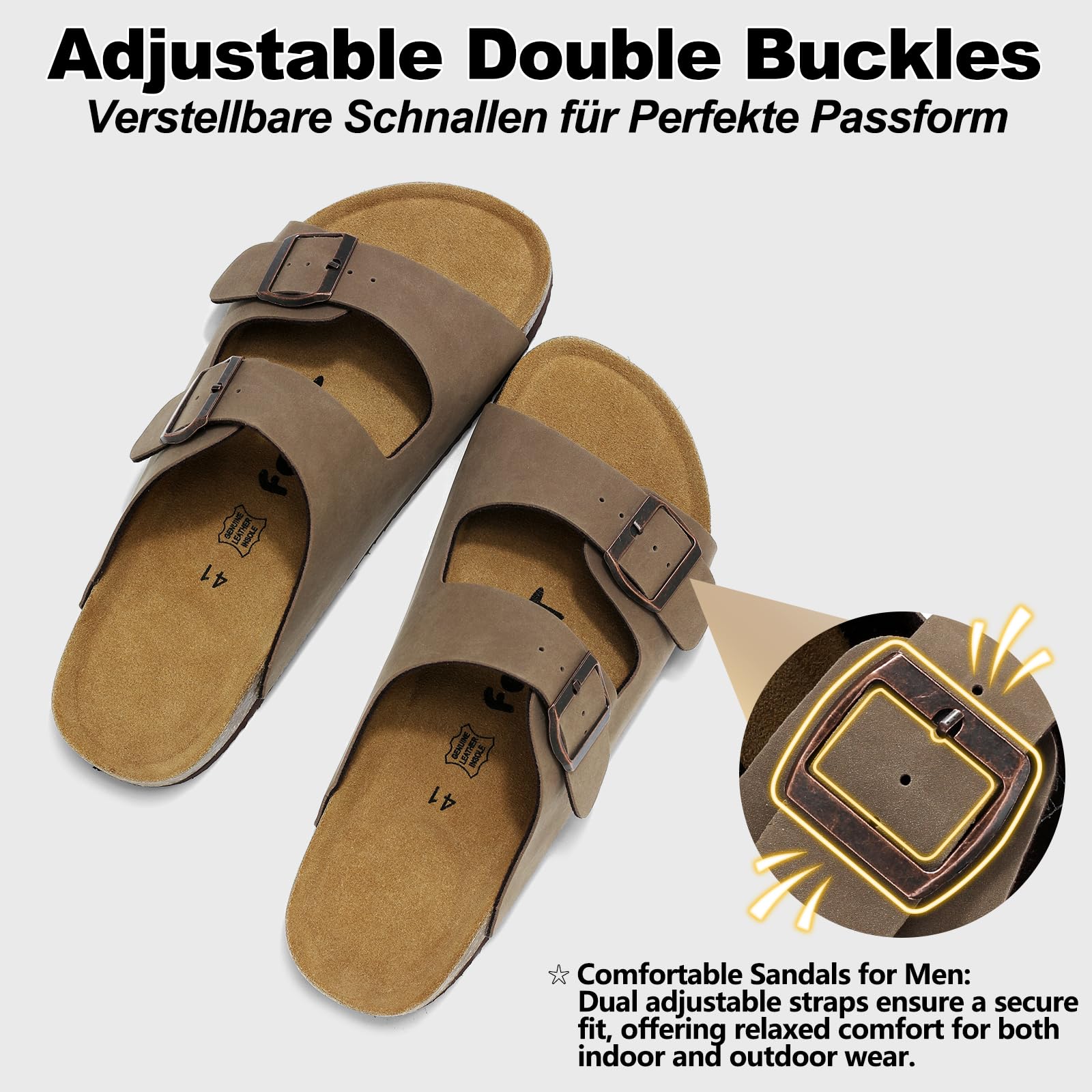 Wizshoe Sabot Sandali Uomo Estivi Comodi con Plantare in Sughero 41-46 EU | Supporto dell'Arco Plantare, Ciabatte con Fibbia Regolabile, Antiscivolo Scarpe da Casa o da Esterno, Sandali Casual Uomo