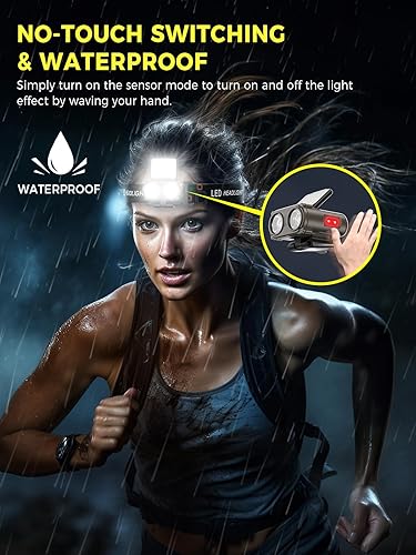 Miniatura 5 de Smiling Shark Luz LED con clip, faro USB recargable impermeable con 2 tipos de luz blanca y roja compacta y portátil con sensor de movimiento para