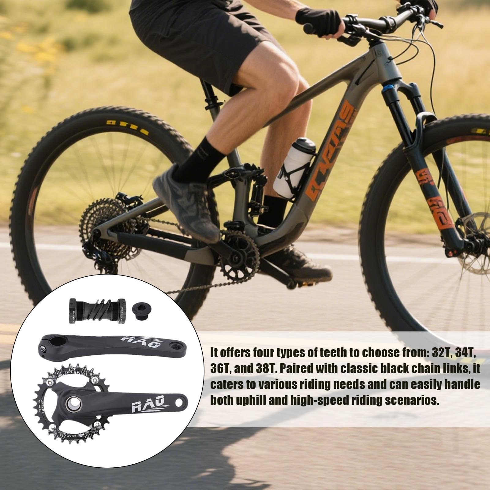 Zestaw korbowy do roweru górskiego, 170 mm pusty zintegrowany zestaw korbowy do roweru – wąska szeroka tarcza łańcuchowa ze stopu aluminium, suport do kolarstwa szosowego na świeżym powietrzu