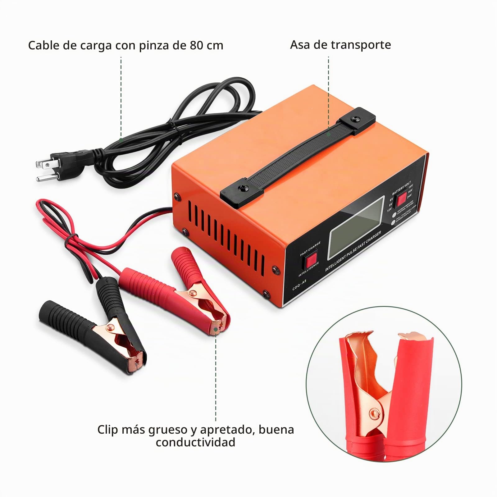 EYPINS Cargador de Batería de Coche, 6V/8V/12V/16V/24V Cargador de Coche Universal Inteligente Totalmente Automático con Pantalla, Cargador Trickle 0-10A para Baterías de Gel, AGM, STD/Ácido Plomo