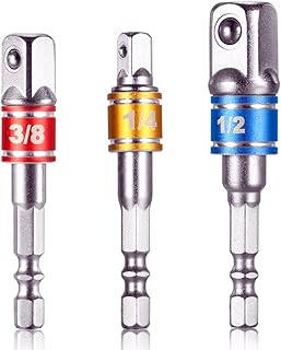 Power Hand Tools Driver Extension Socket Adapter Sets 1/4-Inch Hex Shank to Drive for Drill Quick Change Nut Driver Socket Bit Set Adapters to Use with Drill Chucks,1/4" 3/8" 1/2",Cr-V,3-Piece