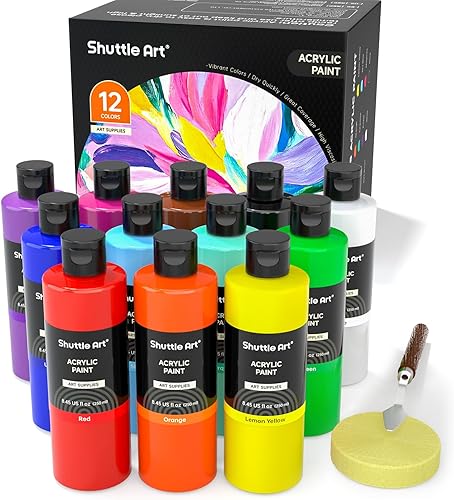 Miniatura 13 de Juego de botellas de pintura acrílica de 18 colores Shuttle Art (250 ml/8.45 oz), suministros de pintura a granel pigmentados ricos para artistas,