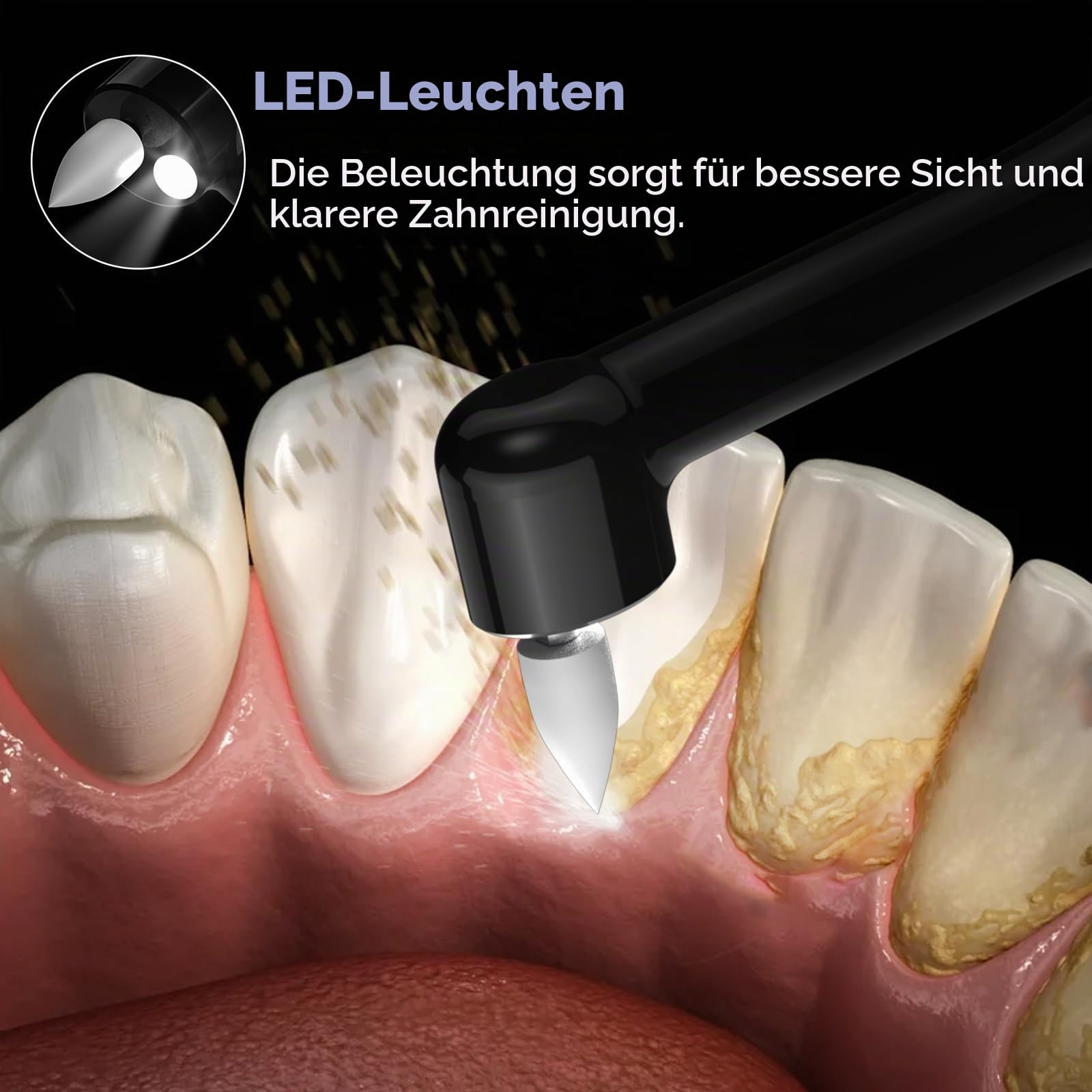 Zahnreinigung Bleaching Zahnaufhellungsset, Beedove Bleaching Zahnpolierer mit 4 Modi für Zähne Aufhellen, zum Polieren nach der Zahnreinigung, Zahnaufhellung Set mit 6 Köpfen (Schwarz)