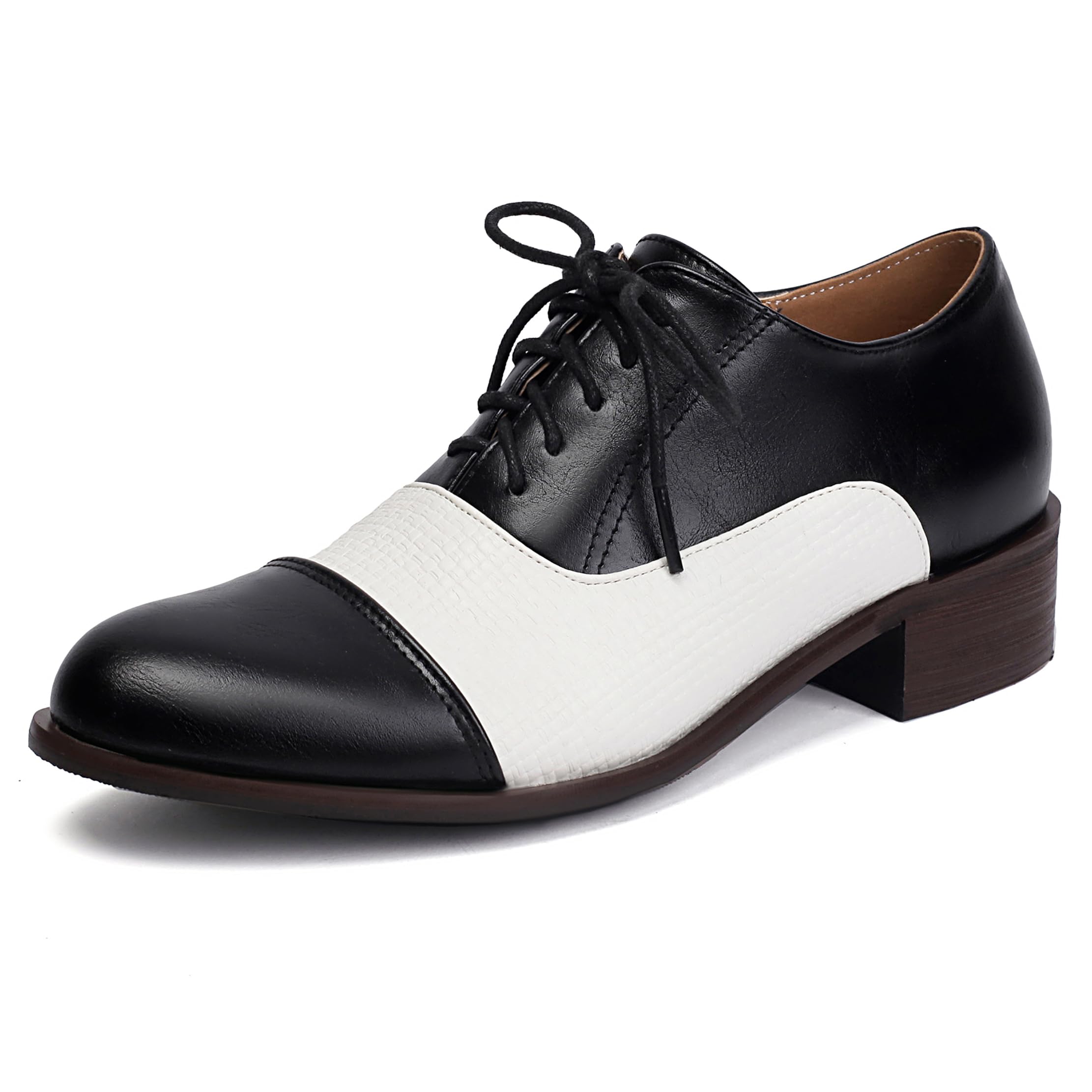 Women Office Block Heel Round Toe Oxford Brogue Shoes Mens
