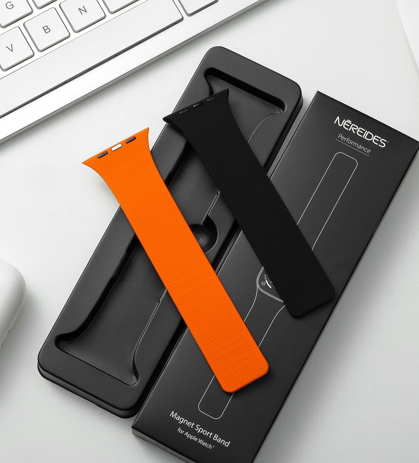 Nereides Compatible with Apple Watch Straps 42mm 41mm 40mm 38mm, Soft Magnetic Silicone Replacement Band for iWatch Series 11 10 9 8 7 6 5 4 SE SE2 SE3 3 2 1 (Black+Orange) — view 8