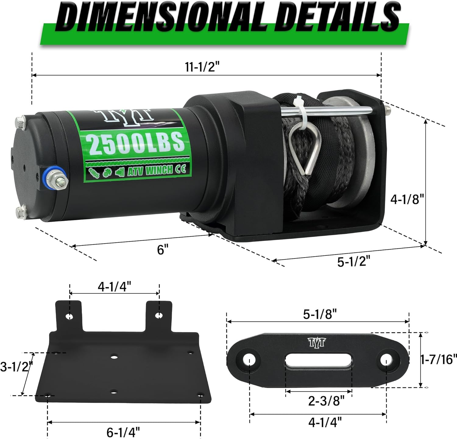 2500 lb ATV Electric Winch, 12V DC, Heavy Duty Synthetic Winch Rope 1/5" x 32FT, Wired Remote Control, Includes Fairlead, Winch Mounting Plate, Ideal for Off-Road, ATV, UTV, Boat Towing Off Road