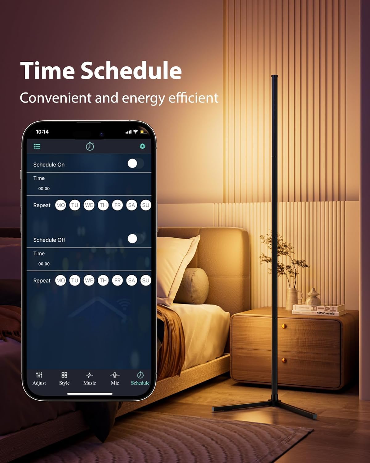 Lampadaire d'angle LED avec application et télécommande, 16 millions de couleurs à faire soi-même et plus de 68 scènes, synchronisation de la musique, lumière d'ambiance intelligente à