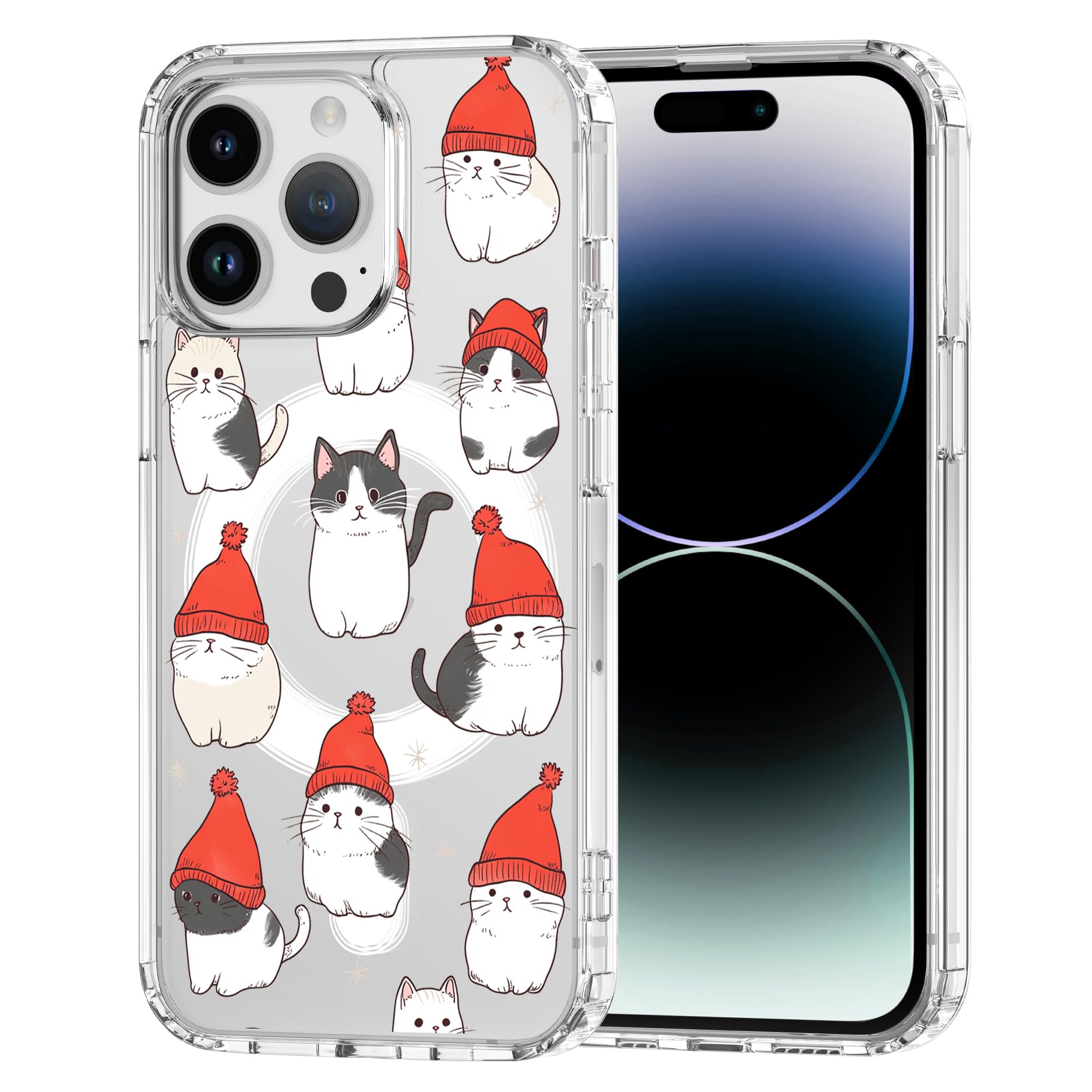 Idocolors Cute Cat Case for iPhone 15 Pro, Compatible with MagSafe, Sweet Kitten Magnetic Phone Case, Crystal Clear Slim Fit Soft Transparent