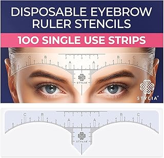Disposable Eyebrow Ruler Stencils - Transparent Mapping Stickers for Microblading, Henna, Brow Extensions, Permanent Makeup - Peel & Stick Measuring Shaper Tool for All Face Shapes - 100-Pack