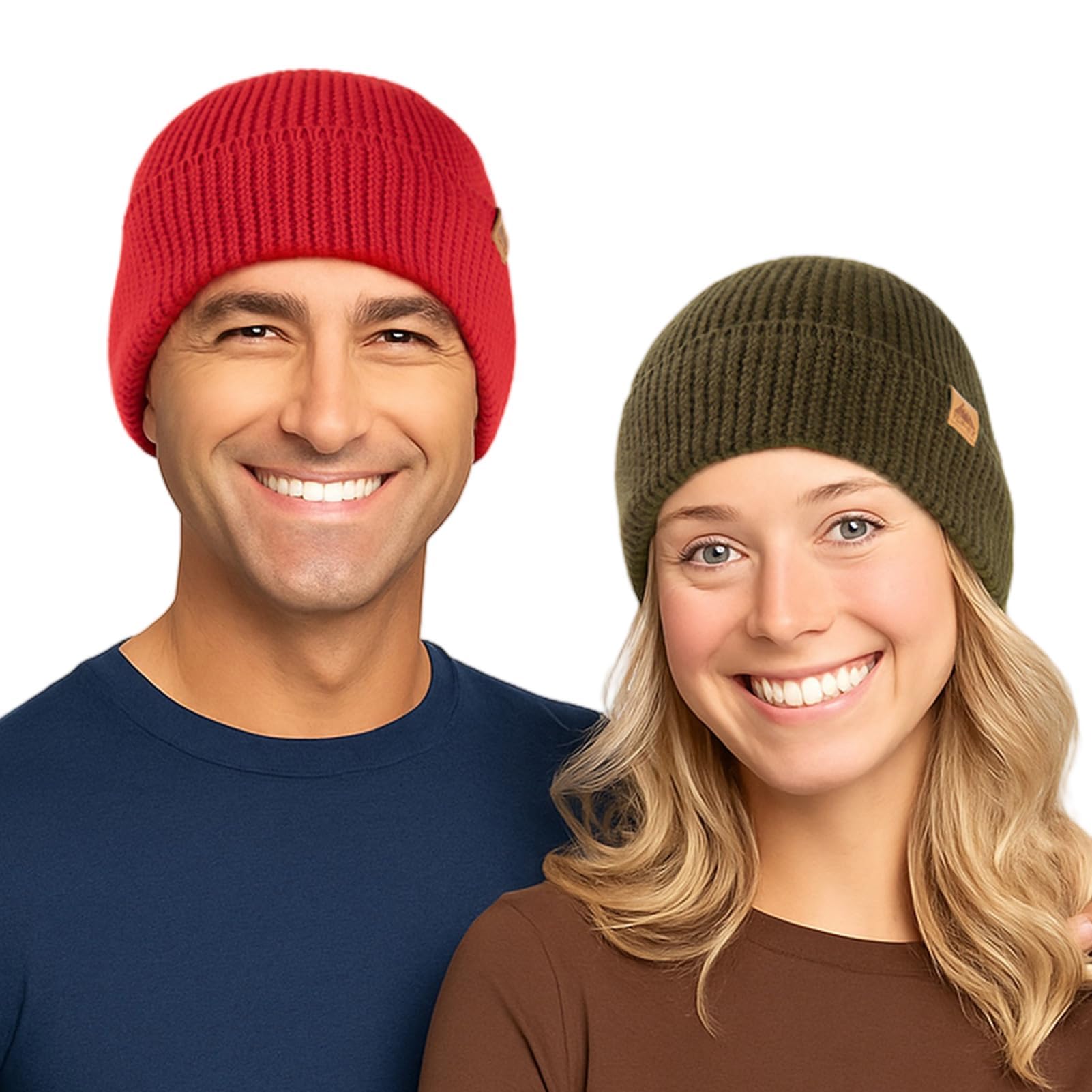 TOP-EX Gorro de lana merino 100 % con puños, punto de una sola capa, sombreros de lana de invierno para hombres y mujeres, 55-66 cm
