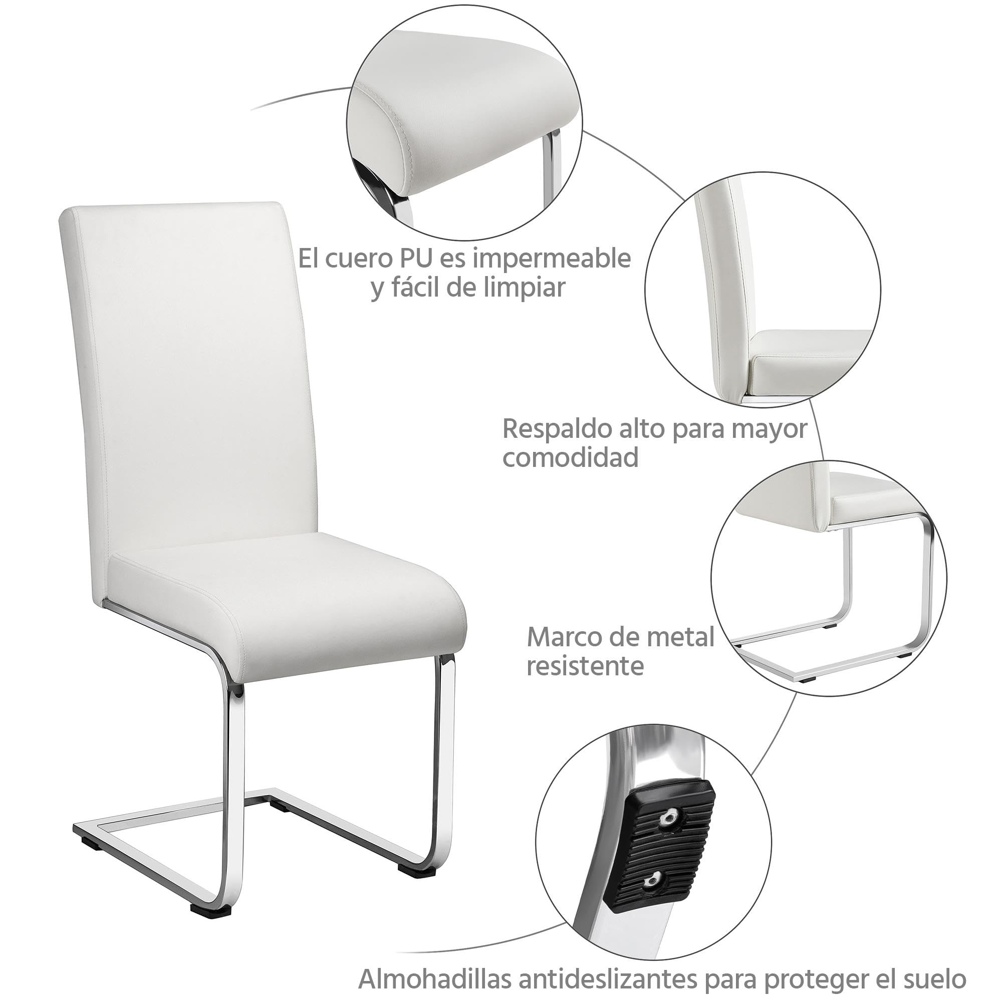 Yaheetech 2 Piezas Sillas de Comedor Sillas de Oficina Conferencia Altura 47cm MAX Carga 135kg Blanco