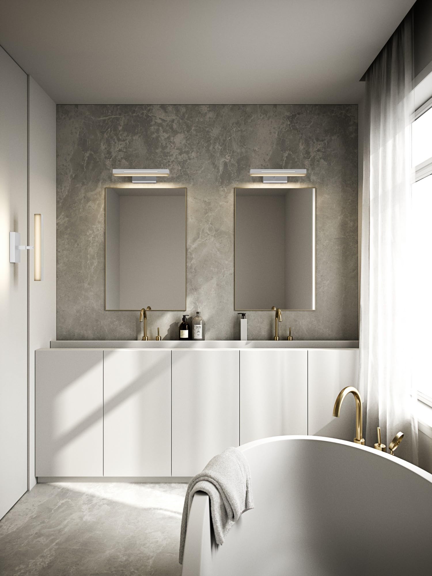 OTIS 40 Wandleuchte Weiß mit Moodmaker™ Funktion | LED, IP44 für Bad & Feuchträume | 2-Stufiges Nachtlicht, 1300 Lumen, Neigbarer Lampenkopf, Montierbar horizontal/vertikal | 25.000 Std Lebensdauer