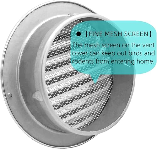 Miniatura 5 de Rejilla de ventilación redonda de acero inoxidable plateado de 4 pulgadas, rejilla de ventilación de pared redonda con malla de pantalla para baño,