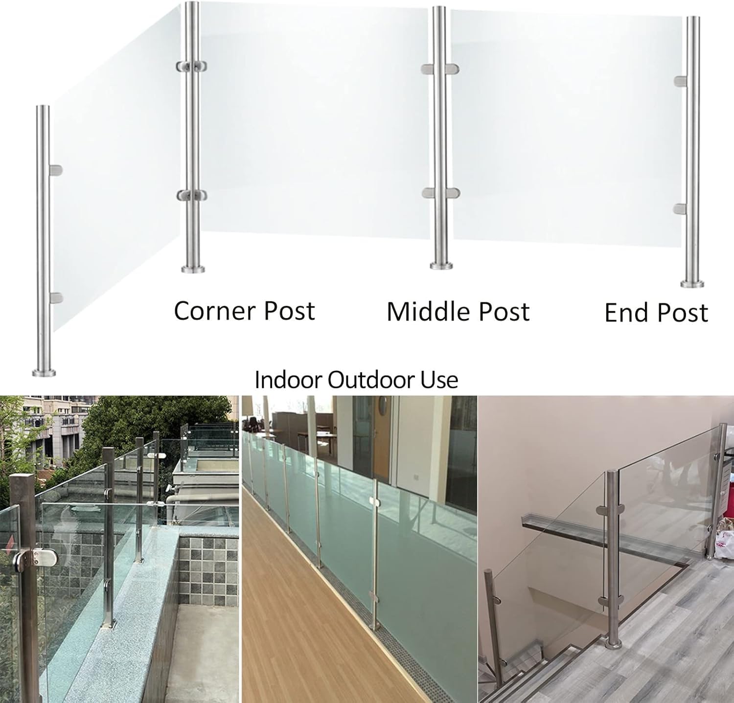 Paletto quadrato in acciaio inossidabile per ponti, balconi e scale, 85 cm, supporto per terrazza e ringhiera, per spazi esterni, resistente alle intemperie ed elegante