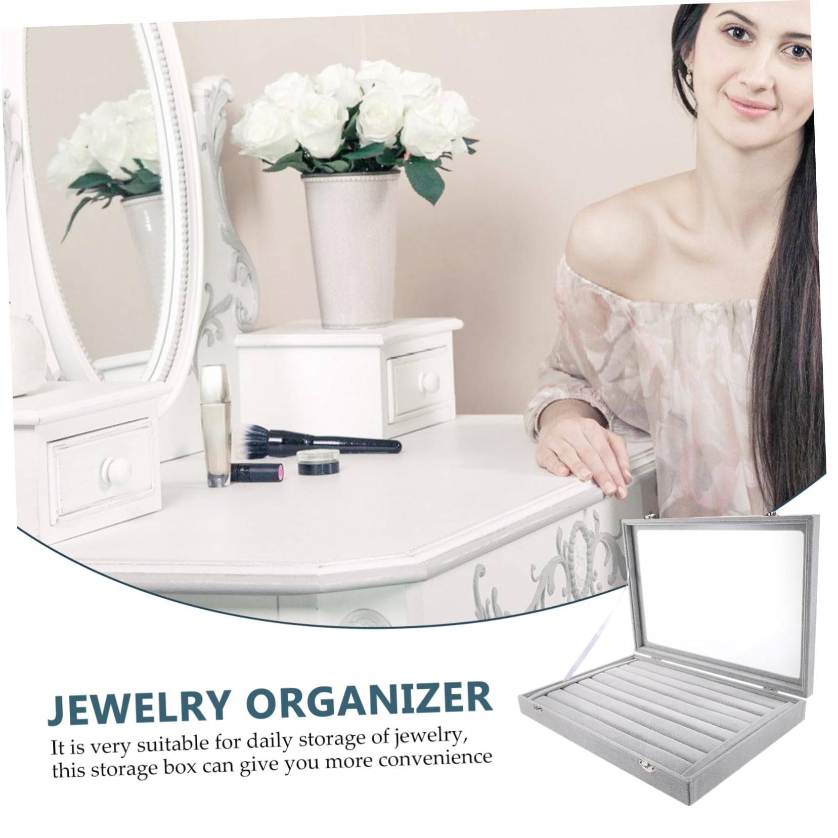 Uonlytech Caja de Almacenamiento de Anillos Transparente Tapa Bandejas Apilables para Organizar Joyas Caja de Anillos para Exhibir Joyas