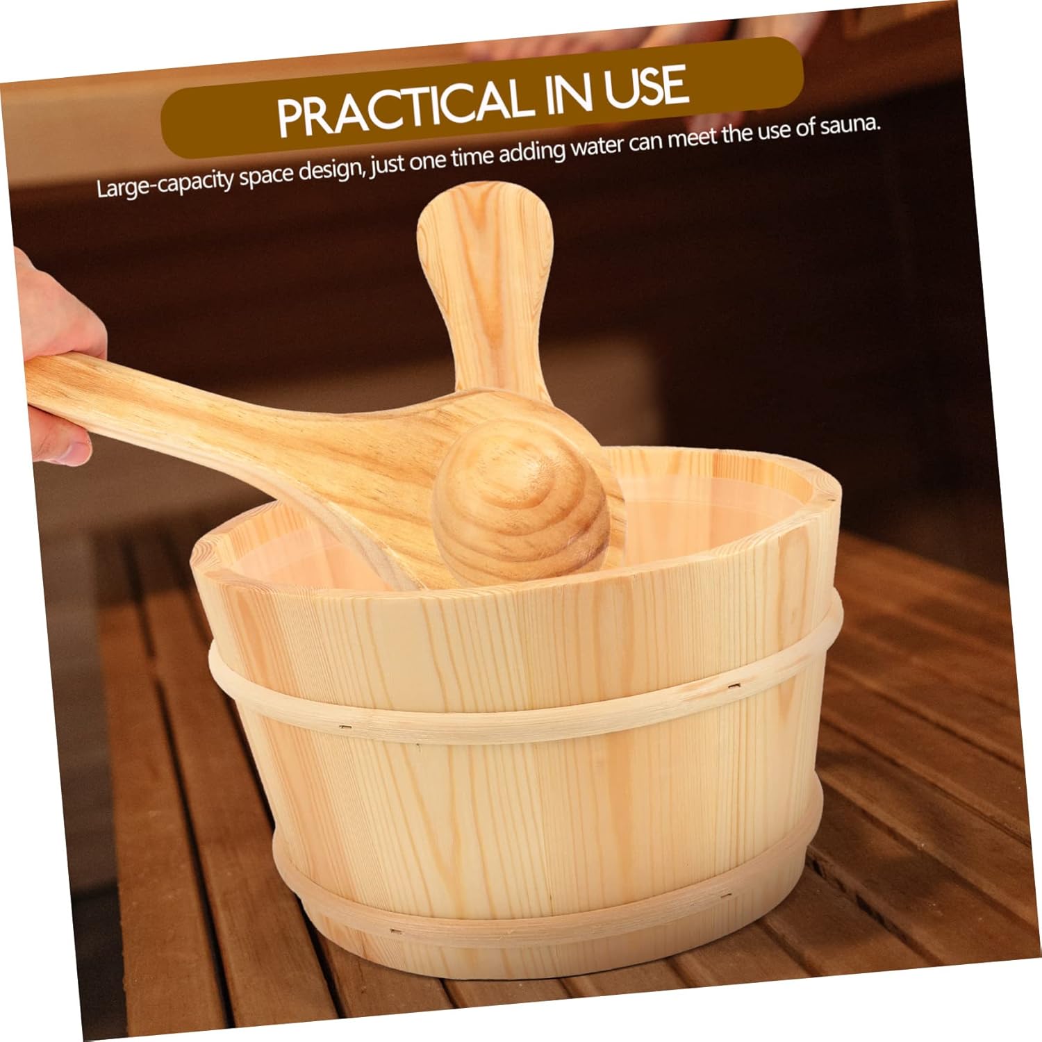 Kisangel Wooden Sauna Bucket Set Spoon Practical Sauna Barrel Accessories for Relaxation and Wellness