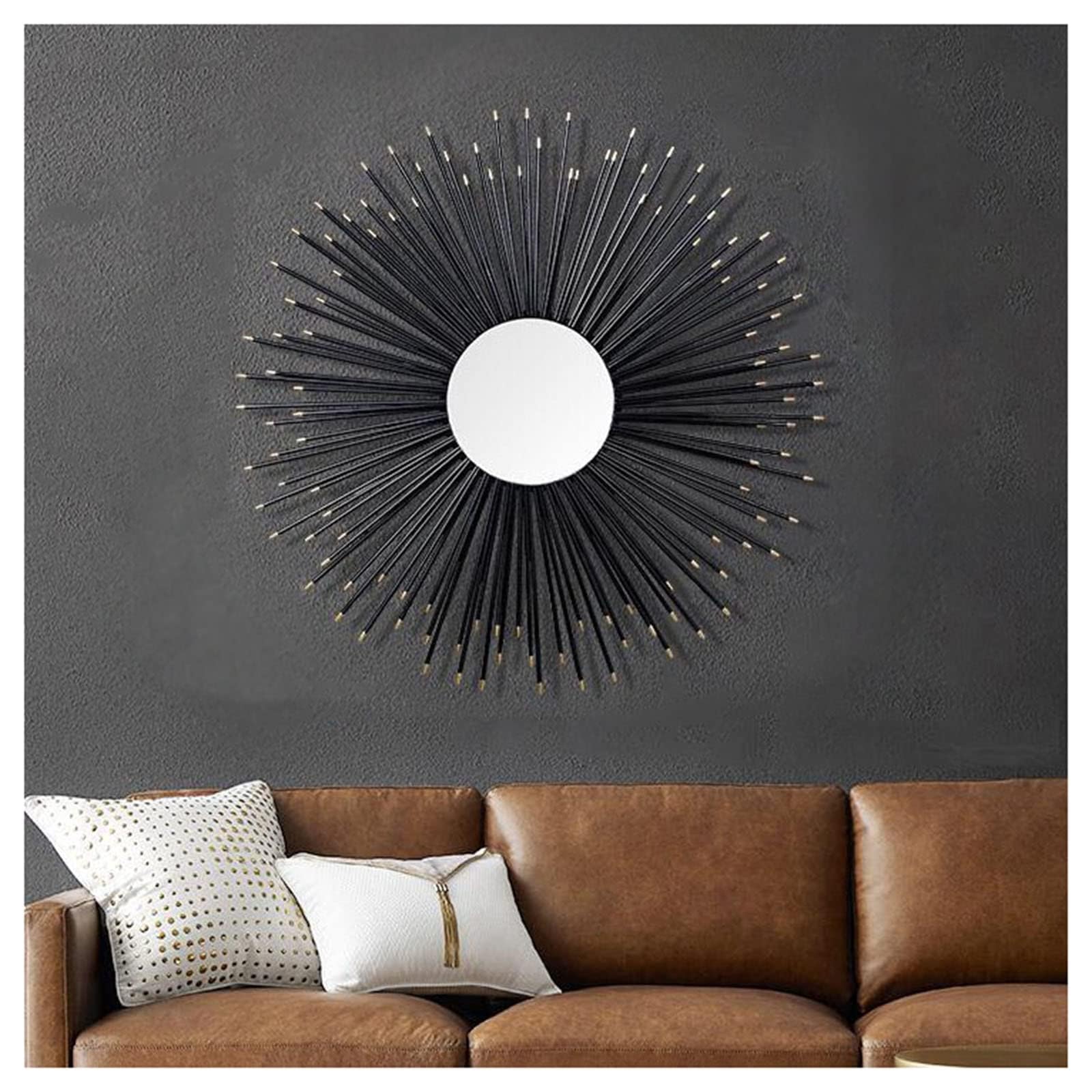 Sunburst lustro ścienne, okrągłe metalowe lustro dekoracyjne, 80 cm, tradycyjny styl, montowane na ścianie, wielofunkcyjna dekoracja pokoju